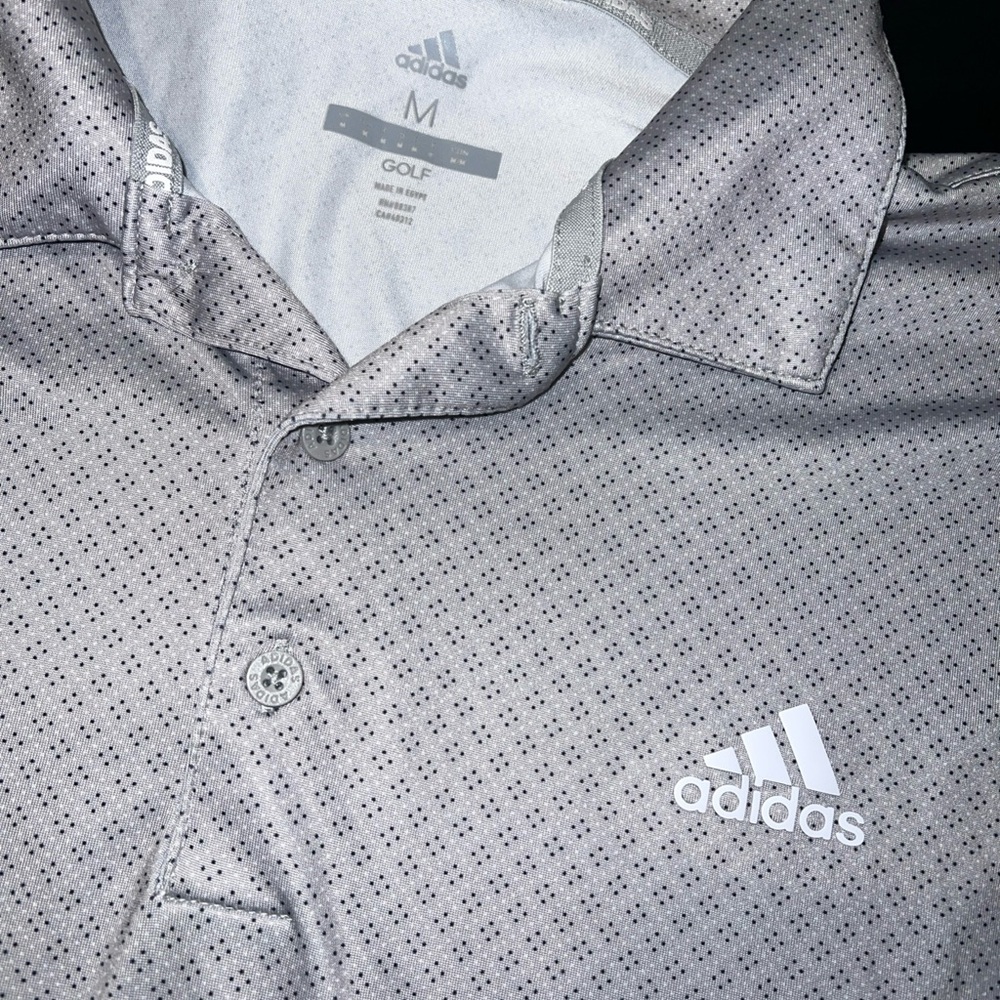 Adidas Men's Gray Polo with Micro Dot Pattern